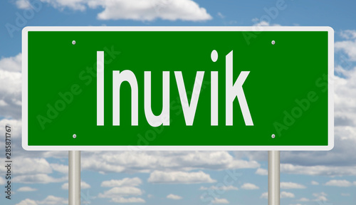 Rendering of a green highway sign for Inuvik Northwest Territories Canada photo