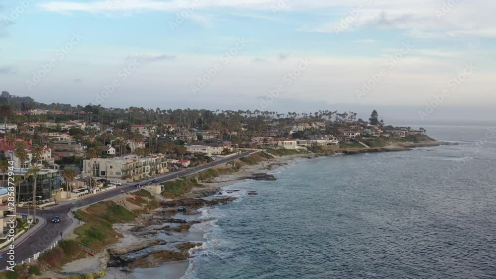 Windansea Beach, La Jolla, CA. Aerial View from the ocean of sand beach and building seafront. Windansea Beach, La Jolla, CA. Aerial View from the ocean of sand beach and building seafront.