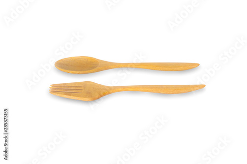 Wood Spoon and fork isolate on white background