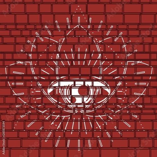 Mystical geometry symbol. Linear alchemy, occult, philosophical sign. For music album cover, poster, sacramental design. Astrology and religion concept. Graffiti on brick wall