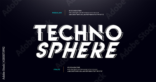 Abstract glitch digital alphabet font and number. Typography urban future creative design thin line modern concept fonts and numbers. vector illustraion