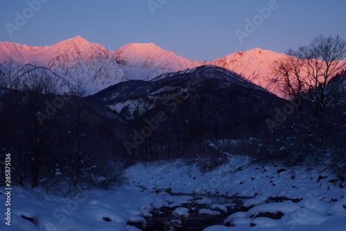 Winter morning scenery in Hakuba mountains   Japan