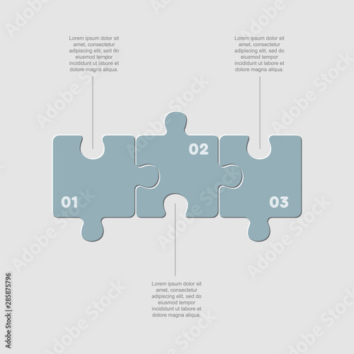 Three pieces jigsaw puzzle square line infographic