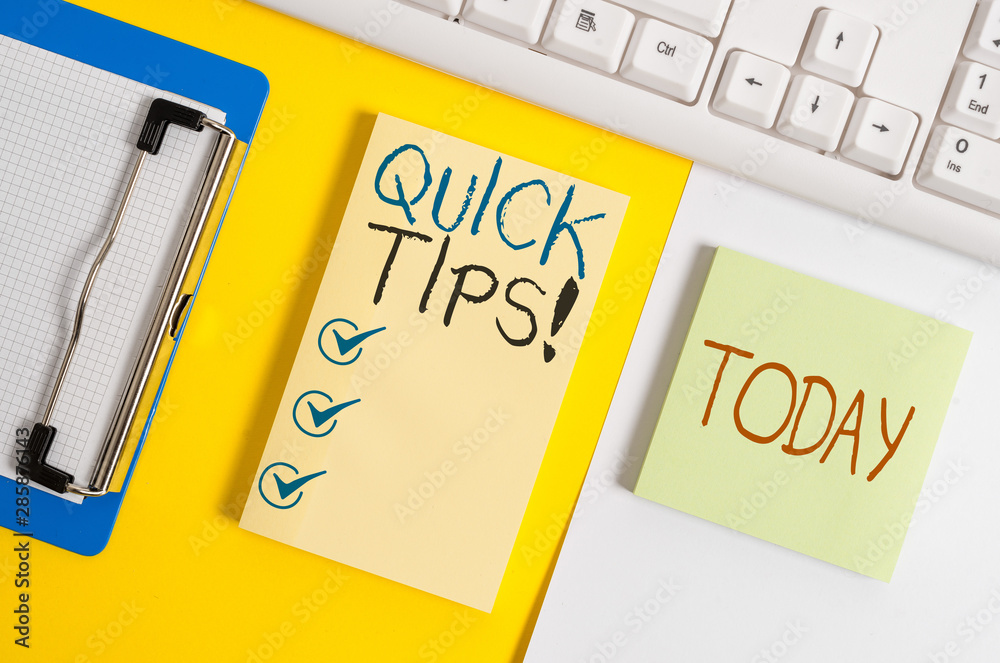 Writing note showing Quick Tips. Business concept for small but particularly useful piece of practical advice Paper with copy space and keyboard above orange background table Writing note showing Quick Tips. Business concept for small but particularly useful piece of practical advice Paper with copy space and keyboard above orange background table