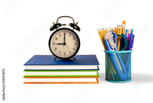 Back to school ,Group of school supplies on white background.