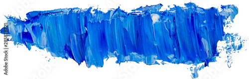 Blue long vector oil brush stroke. Abstract varnish splash trace shape. Glossy oil paint smear on white background. Eps 10 illustration.