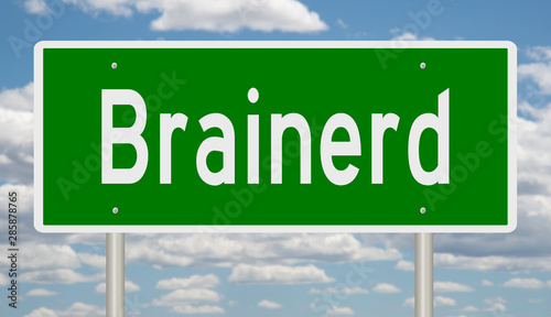Rendering of a green highway sign for Brainerd Minnesota photo