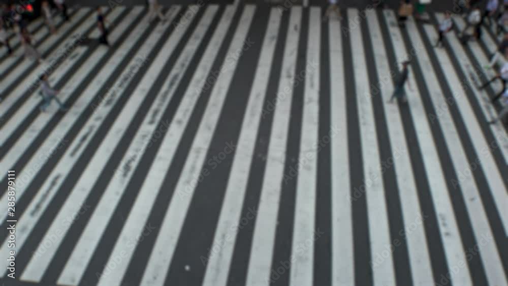 UMEDA, OSAKA, JAPAN - CIRCA JULY 2019 : Aerial blurred view of zebra crossing near Osaka train station. Crowd of people at the street. Shot in busy rush hour. UMEDA, OSAKA, JAPAN - CIRCA JULY 2019 : Aerial blurred view of zebra crossing near Osaka train station. Crowd of people at the street. Shot in busy rush hour.