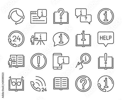 Help icon. Help and Support line icons set. Vector illustration.