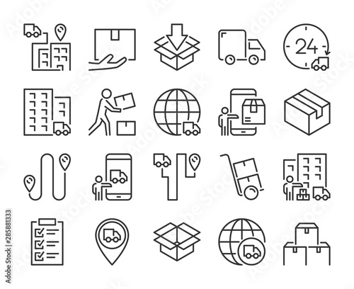 Delivery icon. Courier and Delivery Services line icons set. Vector illustration.