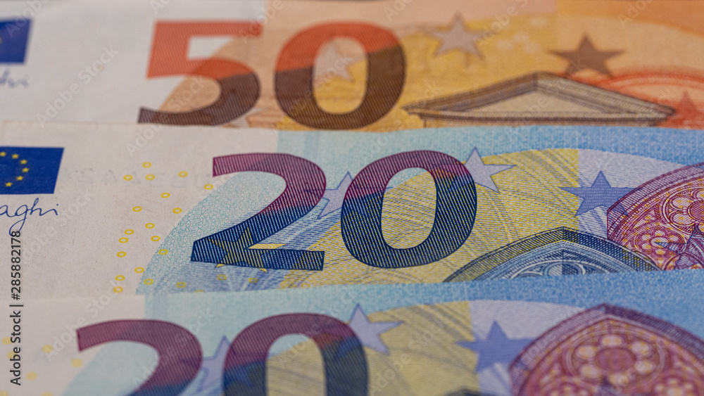 50 und 20 Euro-Banknotengeld (EUR), Währung der Europäischen Union 50 und 20 Euro-Banknotengeld (EUR), Währung der Europäischen Union