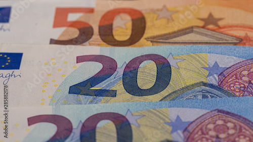 50 und 20 Euro-Banknotengeld (EUR), Währung der Europäischen Union