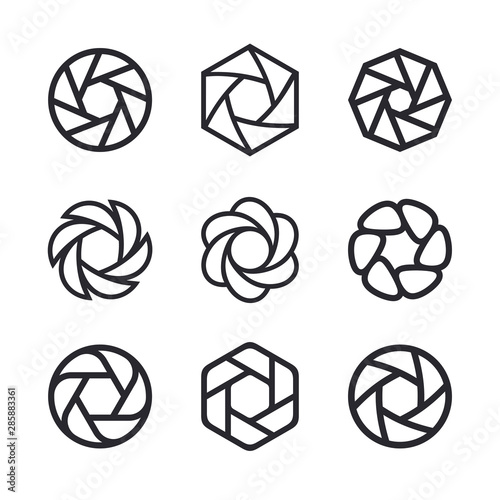 Camera lens shutter, diaphragm and photographer logo design elements