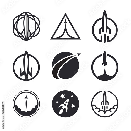 Rocket logo design, space emblems, spaceship launch, aviation icons