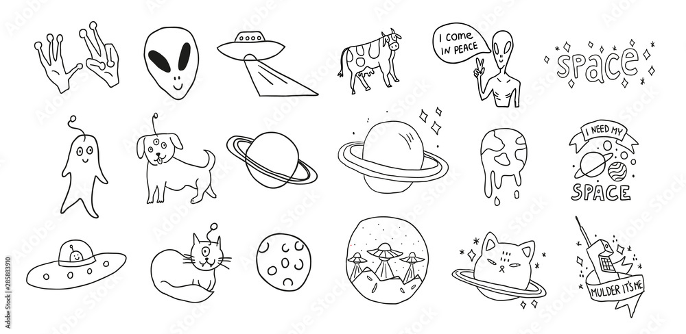 Set on a space theme with doodle aliens monsters Set on a space theme with doodle aliens monsters