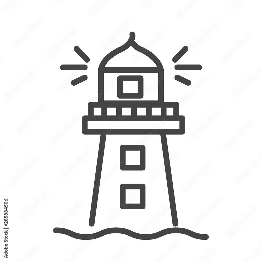 Lighthouse and ocean waves icon isolated. Modern outline on white background