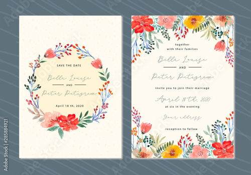 vintage wedding invitation with flower watercolor