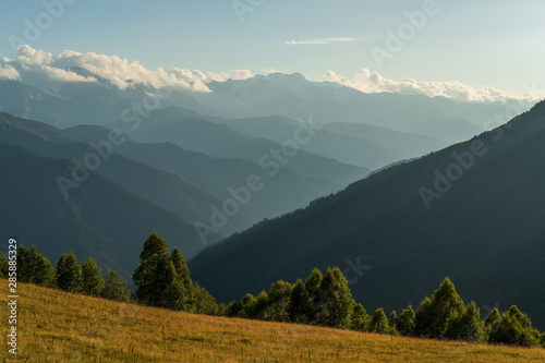 View on mountains in Caucasus mountains close to village Mestia, Svaneti region, Georgia.