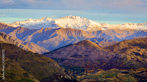 Beautiful scenery with lakes and mountains on the South Island of New Zealand.