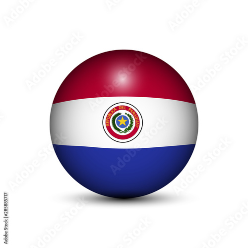 Flag of Paraguay in the form of a ball isolated on white background.
