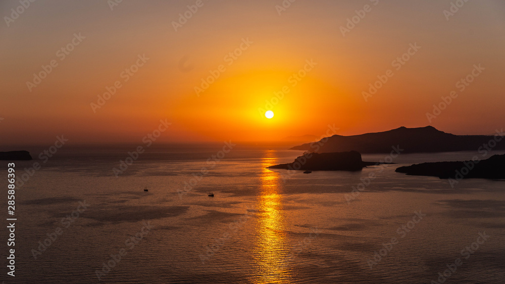 Sunset in Santorini, Greece. 