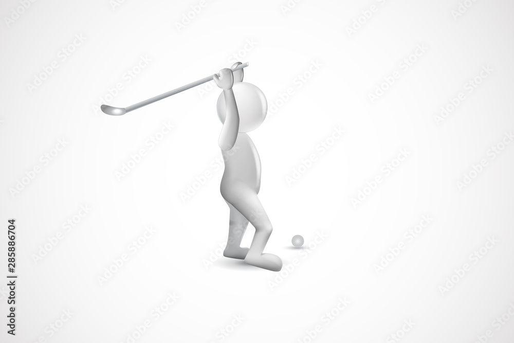 3D small people golfer hitting the ball vector image logo template 3D small people golfer hitting the ball vector image logo template
