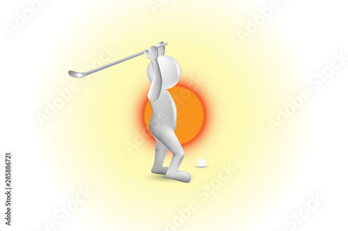 3D small people golfer in a sunny day vector image logo template