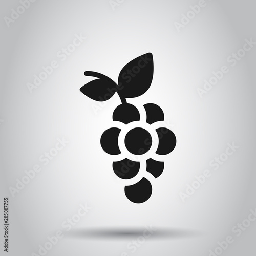 Grape fruits sign icon in flat style. Grapevine vector illustration on isolated background. Wine grapes business concept.