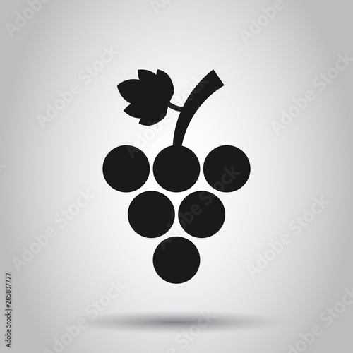 Grape fruits sign icon in flat style. Grapevine vector illustration on isolated background. Wine grapes business concept.