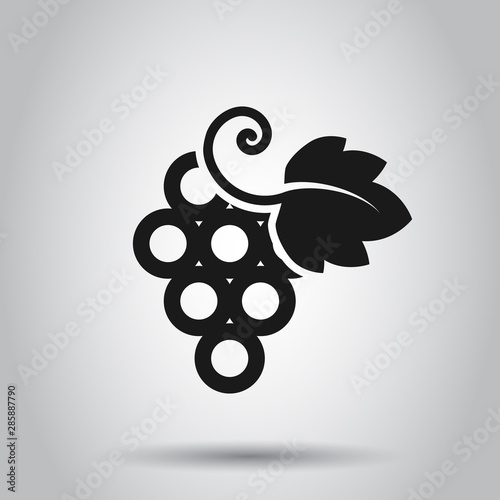 Grape fruits sign icon in flat style. Grapevine vector illustration on isolated background. Wine grapes business concept.