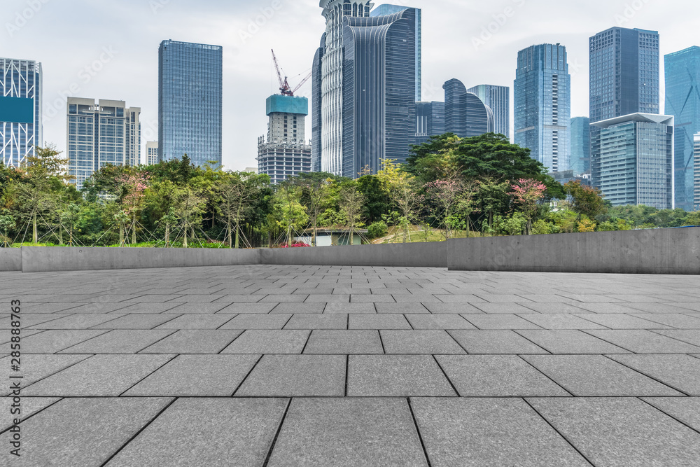 Panoramic skyline and buildings with empty square floor. Panoramic skyline and buildings with empty square floor.