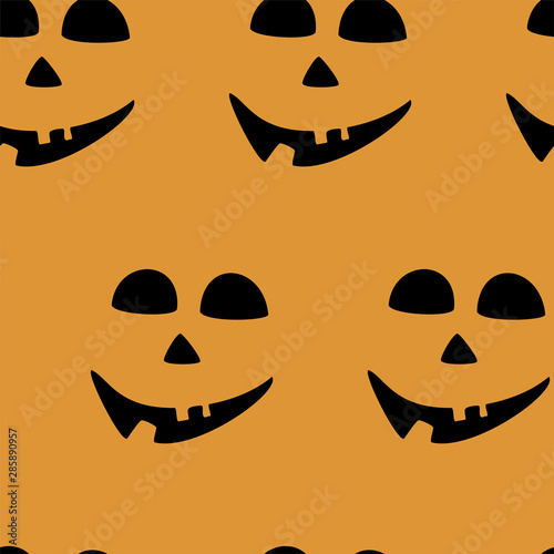 Seamless pattern with halloween carved jack faces silhouettes on black background. Can be used for scrapbook digital paper, textile print, page fill. Vector illustration
