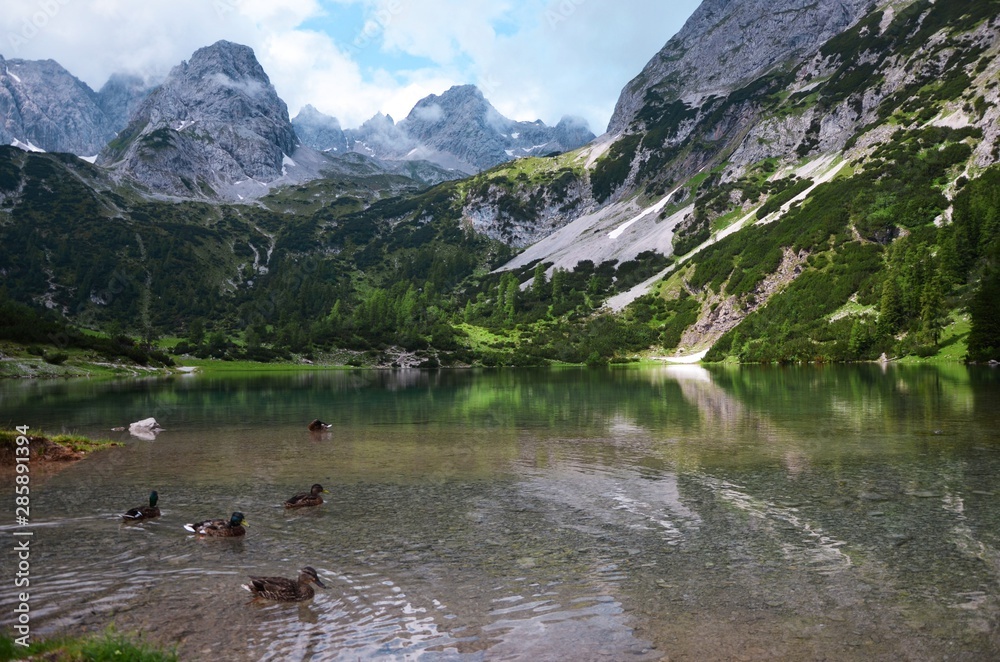 Seebensee with beautiful reflections. Alpine lake in Tyrol, Austria, near the Zugspitze Seebensee with beautiful reflections. Alpine lake in Tyrol, Austria, near the Zugspitze