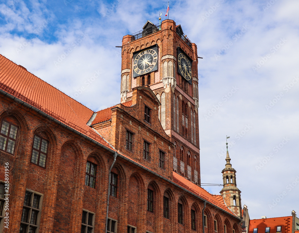 Clock Tower of Old Town Hall (Ratusz Staromiejski) in Torun, Poland. August 2019