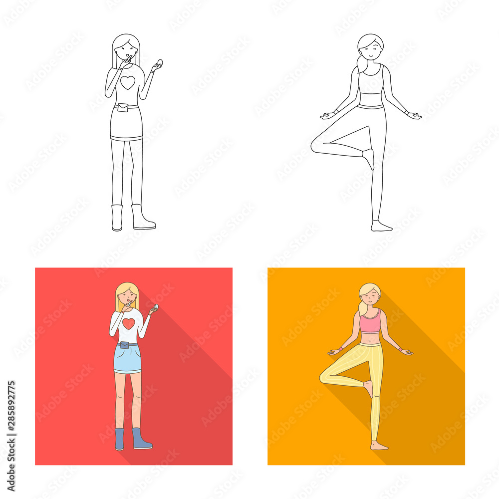 Vector illustration of posture and mood icon. Set of posture and female stock symbol for web.