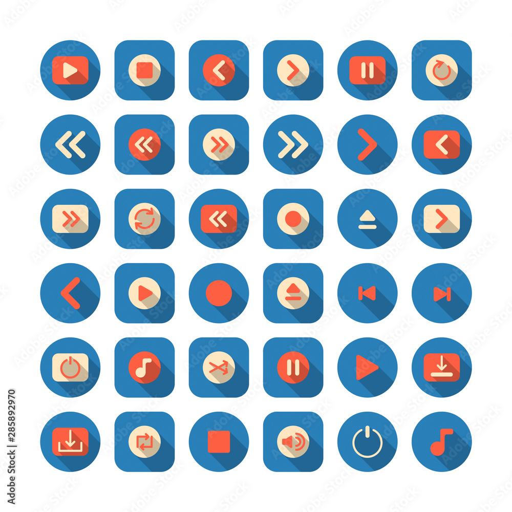 Media flat long shadow icon set. Vector and Illustration. Media flat long shadow icon set. Vector and Illustration.