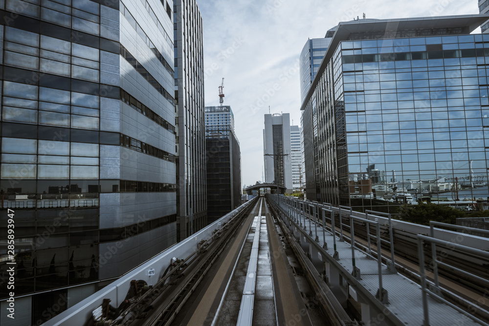 Fototapeta premium Cityscape from monorail sky train in Tokyo