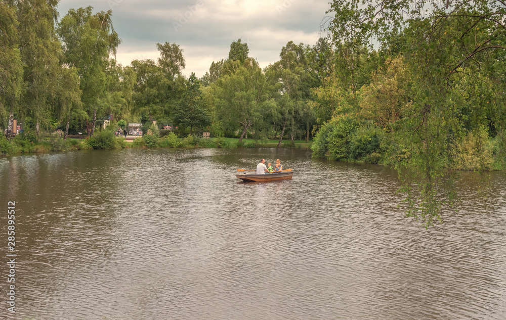 Amusement park with lakes for people's recreation. Landscape