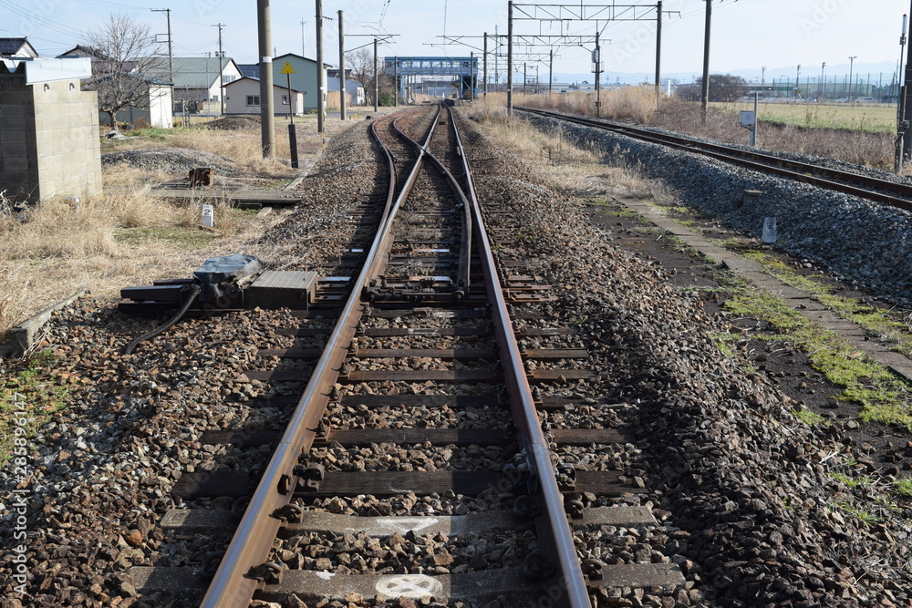 Obraz premium 鉄道線路の分岐ポイント