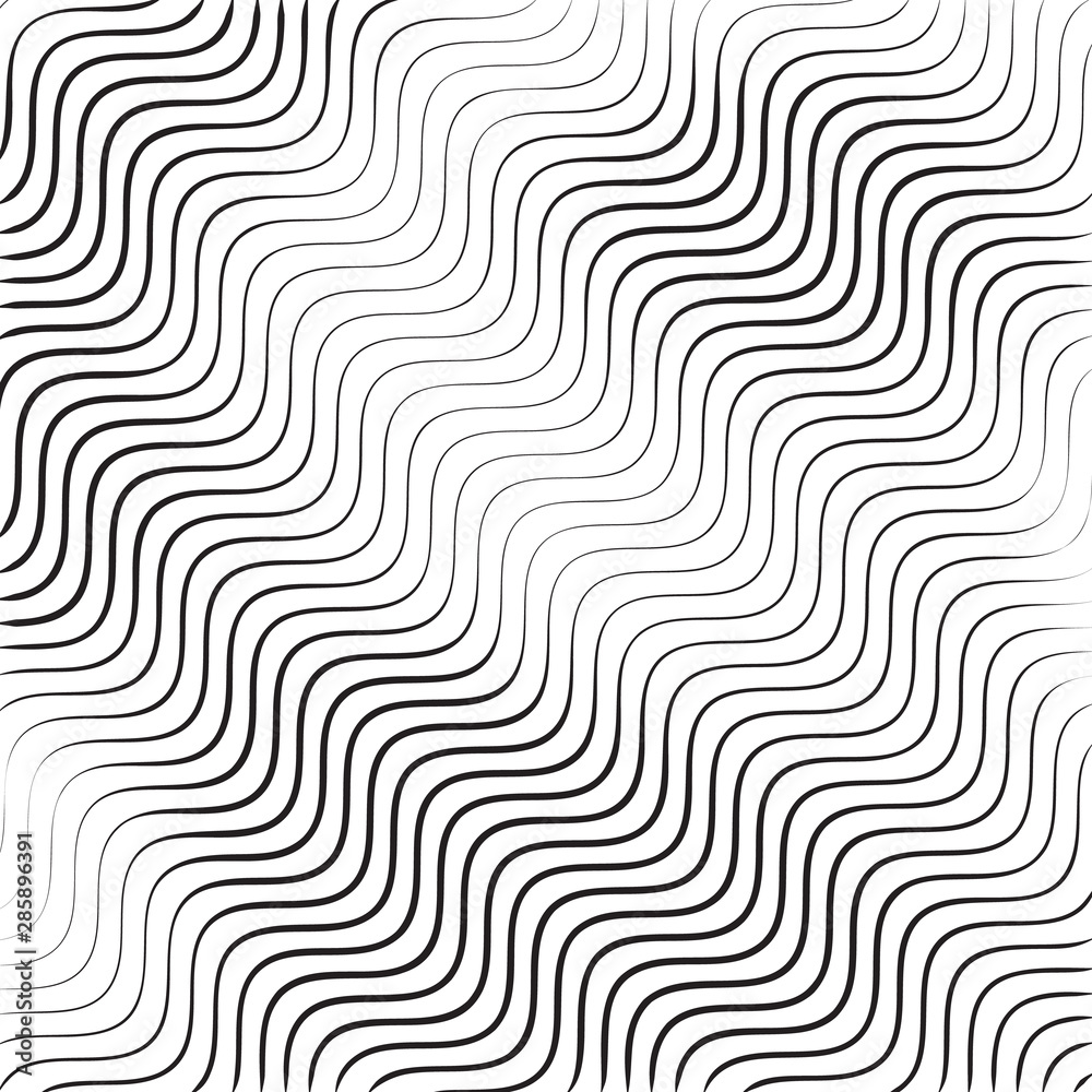 Monochrome wavy texture isolated on white background. Stripe wavy lines. Vector illustration