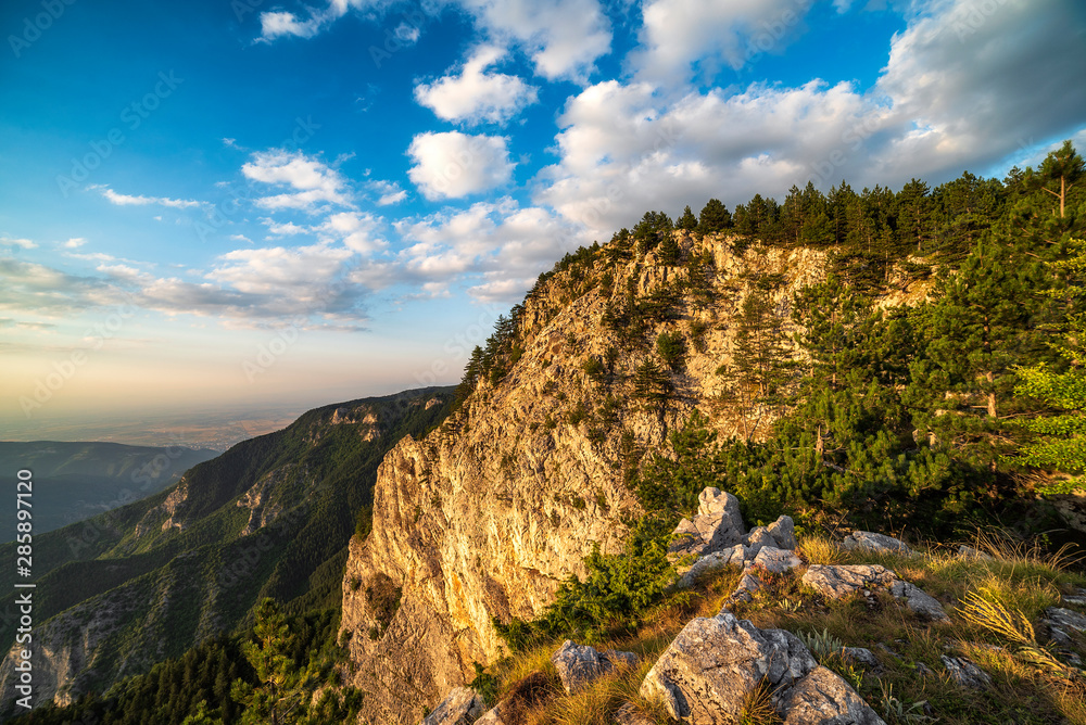 Summer sunset from The red wall reserve in Rhodope mountain, Bulgaria