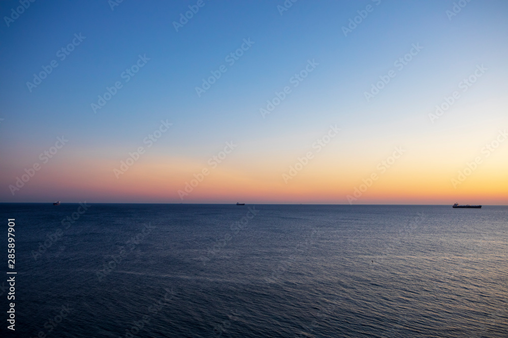 beautiful sunset and ship