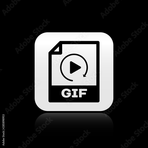 Black GIF file document. Download gif button icon isolated on black background. GIF file symbol. Silver square button. Vector Illustration