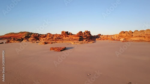 Scenic panoramic aerial drone view of outback landscape in remote Western Australia, flying along 