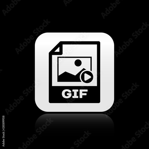 Black GIF file document. Download gif button icon isolated on black background. GIF file symbol. Silver square button. Vector Illustration