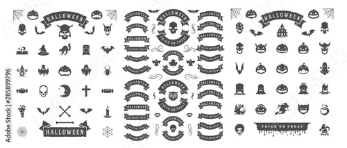 Halloween silhouettes and icons set isolated on a white background vector illustration.