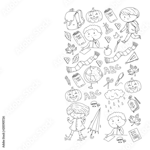 Back to school vector pattern. Education icons for children.