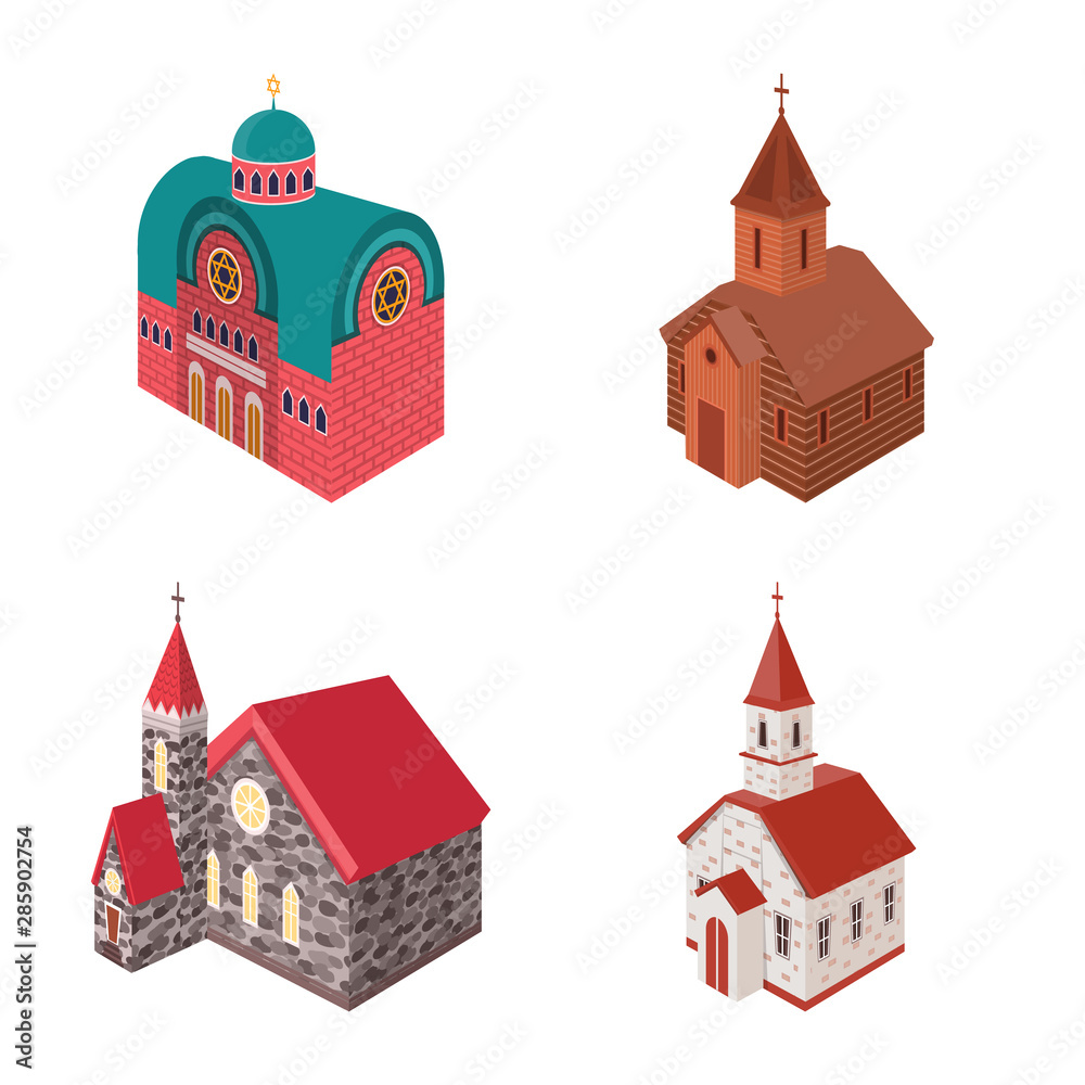 Isolated object of architecture and building sign. Collection of architecture and clergy stock vector illustration.