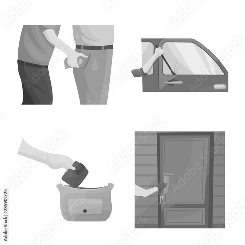 Vector illustration of pickpocket and fraud logo. Collection of pickpocket and steal stock vector illustration.