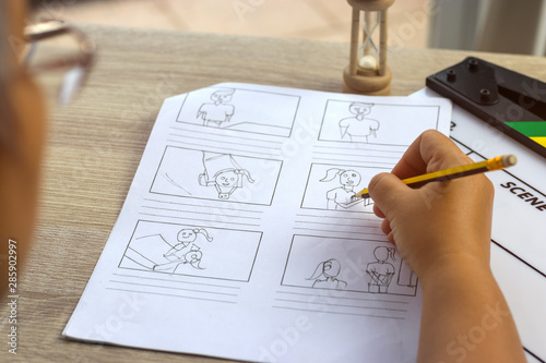 Fotografía Storyboard drawing with pencil creative sketch cartoon
